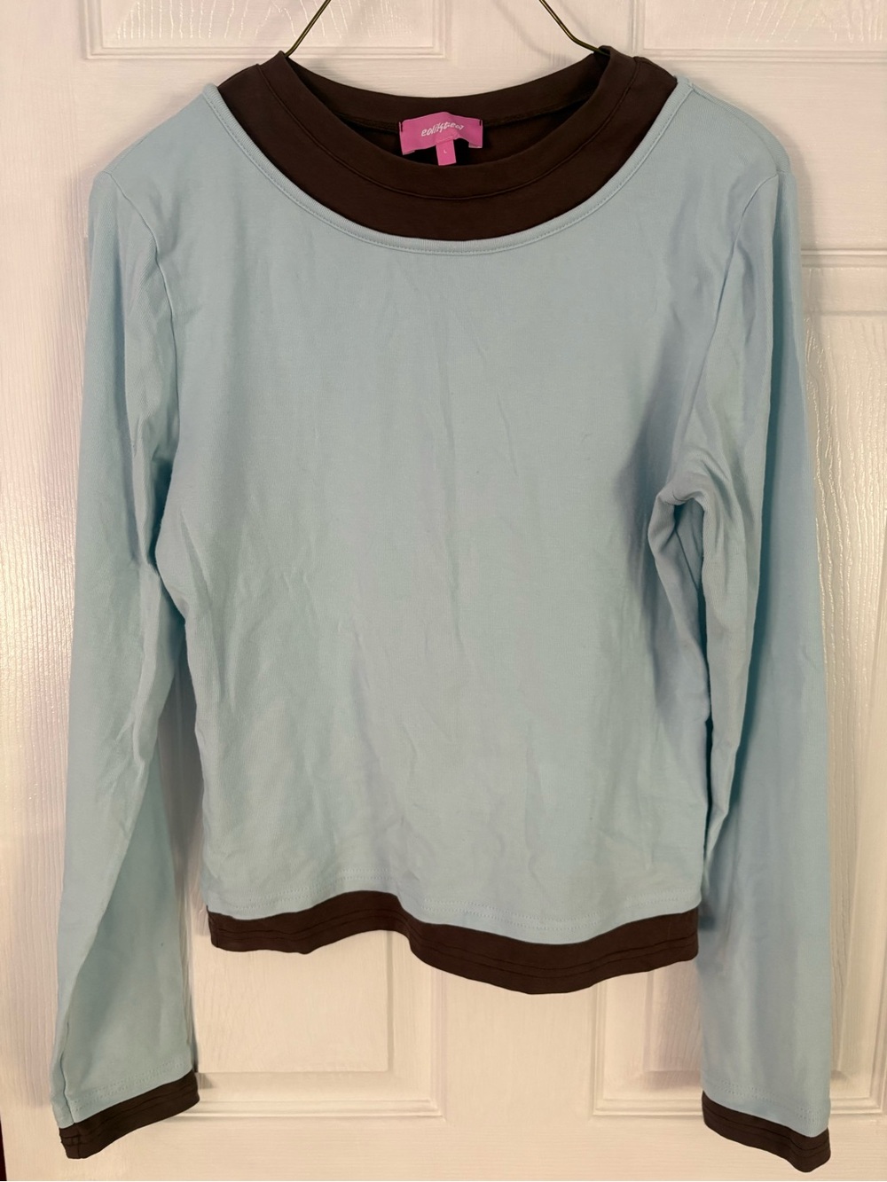 Edikted Light Blue Long Sleeve Tee with Brown Trim